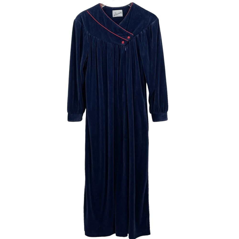 Vintage Lisanne Navy Blue Velour 1/2 Zip Velvet Robe Housecoat Women's Small